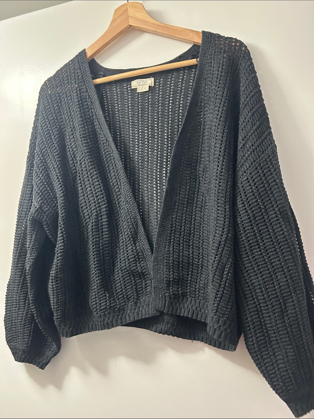 Fatface Black Open-Knit V-Neck Cardigan
